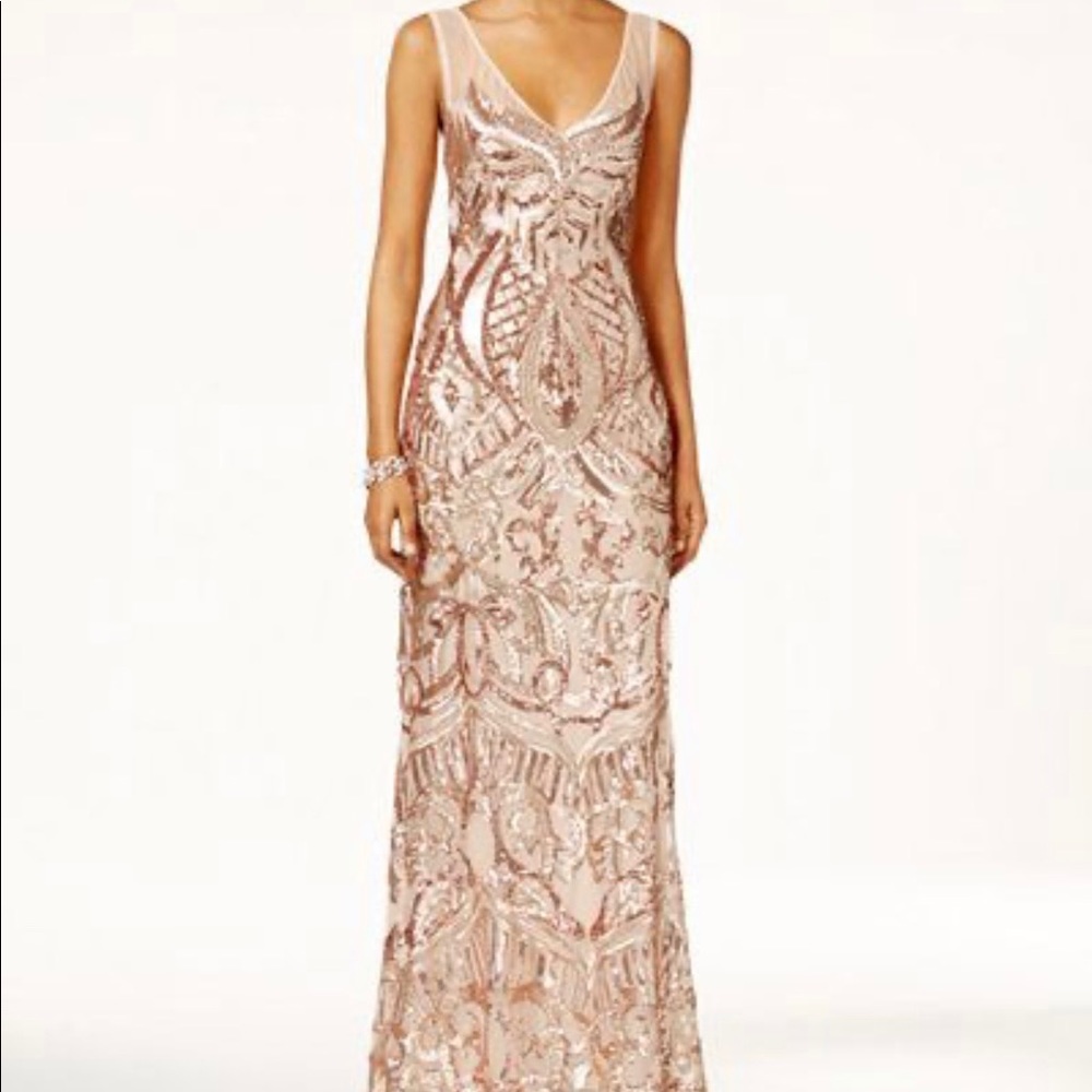 Adrianna Papell 10P Rose gold mermaid gown NWT